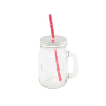 Jar en Verre avec Paille Rouge Jar en Verre avec Paille Rouge