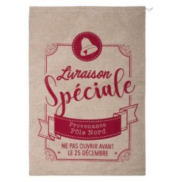 Hotte à cadeaux du Père Noël en Jute "Provenance Pôle Nord" Hotte à cadeaux du Père Noël en Jute "Provenance Pôle Nord"