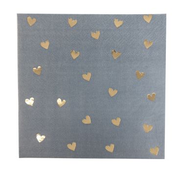 Serviettes cocktail en papier bleu orage et or avec motifs cœurs dorés | jourdefete.com Serviettes cocktail en papier bleu orage et or avec motifs cœurs dorés | jourdefete.com