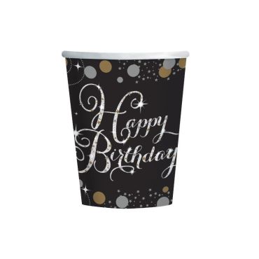 8 Gobelets "Happy Birthday" - Argent / Noir 8 Gobelets "Happy Birthday" - Argent / Noir