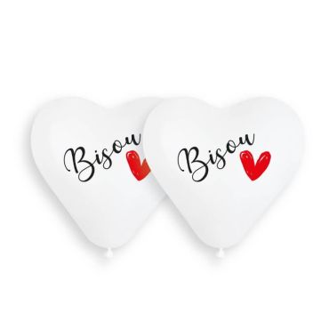 2 ballons cœurs blancs imprimés bisou de 44 cm | jourdefete.com 2 ballons cœurs blancs imprimés bisou de 44 cm | jourdefete.com