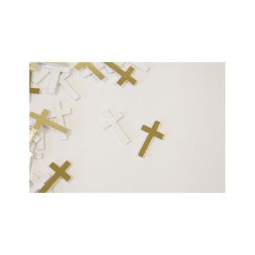 Confettis croix blanches et dorées en bois pour communion | jourdefete.com Confettis croix blanches et dorées en bois pour communion | jourdefete.com