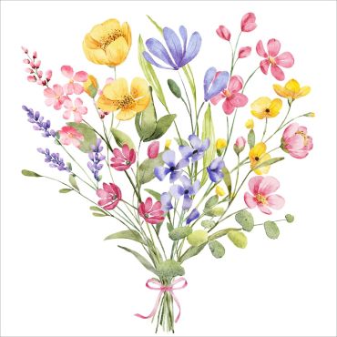 Serviettes bouquet de fleurs pastel style aquarelle | jourdefete.com