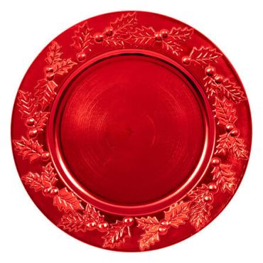 Assiette de présentation motif houx rouge – table de fête élégante | jourdefete.com