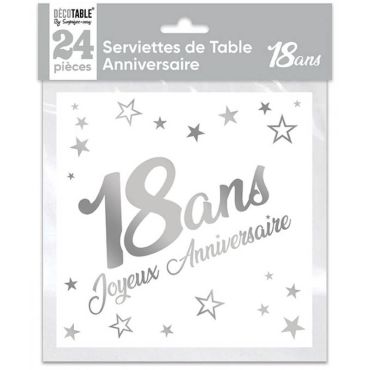 24 serviettes en papier argent métallisé âge au choix | jourdefete.com