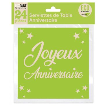 24 serviettes en papier éco responsable joyeux anniversaire couleur au choix | jourdefete.com 24 serviettes en papier éco responsable joyeux anniversaire couleur au choix | jourdefete.com