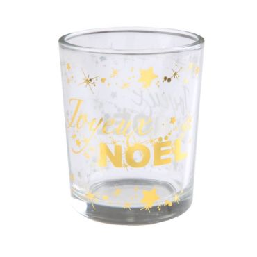 Photophore en verre - Joyeux Noël - Noël or métallisé