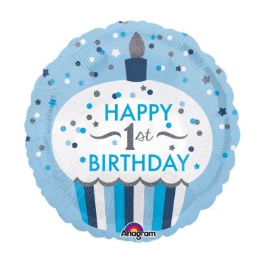 Ballon Joyeux Premier Anniversaire - Bleu Holographique Ballon Joyeux Premier Anniversaire - Bleu Holographique