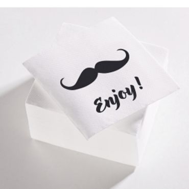 Sachet de 50 serviettes cocktail blanches "Moustache" Sachet de 50 serviettes cocktail blanches "Moustache"
