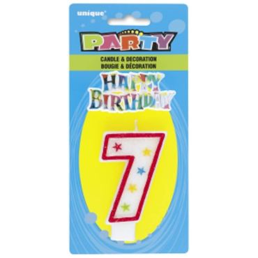 Bougie d'Anniversaire Chiffre 7 - Blanc et Rouge à étoiles avec décor Bougie d'Anniversaire Chiffre 7 - Blanc et Rouge à étoiles avec décor