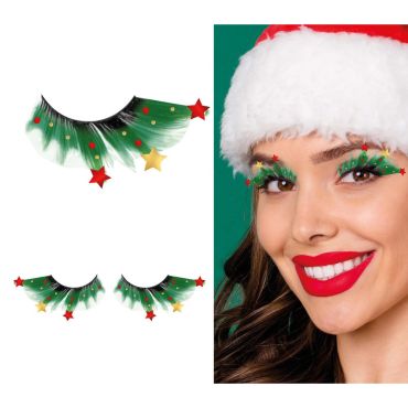 Faux cils de Noël fantaisie verts avec étoiles | jourdefete.com Faux cils de Noël fantaisie verts avec étoiles | jourdefete.com