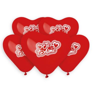 5 ballons cœurs rouges imprimés je t'aime de 25 cm | jourdefete.com 5 ballons cœurs rouges imprimés je t'aime de 25 cm | jourdefete.com