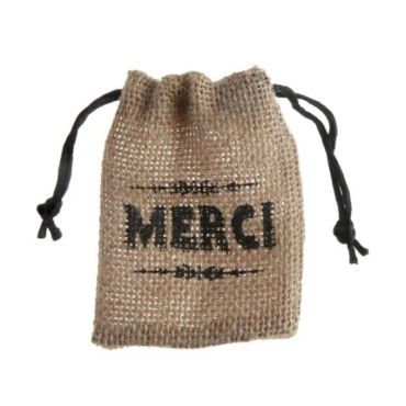 4 pochons en toile de jute - Merci - Naturel | jourdefete.com 4 pochons en toile de jute - Merci - Naturel | jourdefete.com