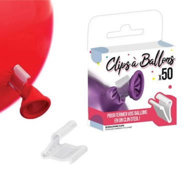 Boîte de 50 clips en plastique transparent pour fermer facilement les ballons de baudruche sans faire de nœuds | jourdefete.com Boîte de 50 clips en plastique transparent pour fermer facilement les ballons de baudruche sans faire de nœuds | jourdefete.com