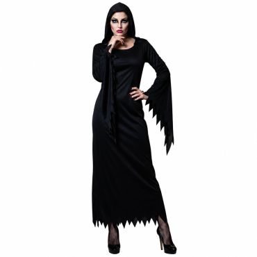 Costume de reine gothique noire à capuche pour femme avec manches dentelées pour Halloween | jourdefete.com Costume de reine gothique noire à capuche pour femme avec manches dentelées pour Halloween | jourdefete.com
