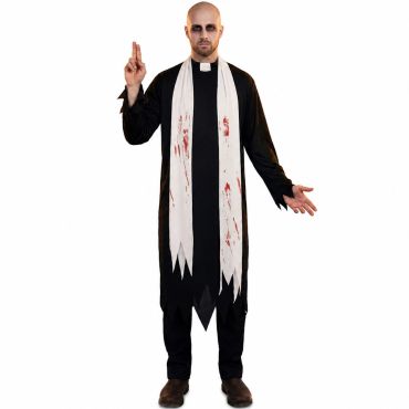Déguisement homme prêtre ensanglanté avec étole blanche et col clérical pour Halloween | jourdefete.com Déguisement homme prêtre ensanglanté avec étole blanche et col clérical pour Halloween | jourdefete.com