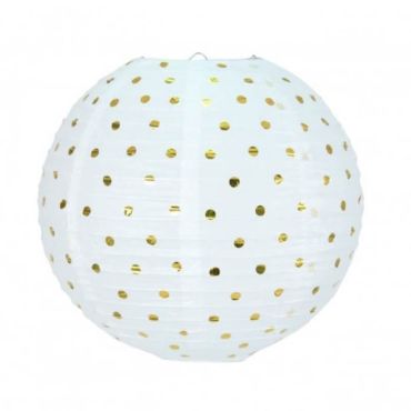 Lanterne Japonaise Blanche à Pois Or - 35 cm Lanterne Japonaise Blanche à Pois Or - 35 cm