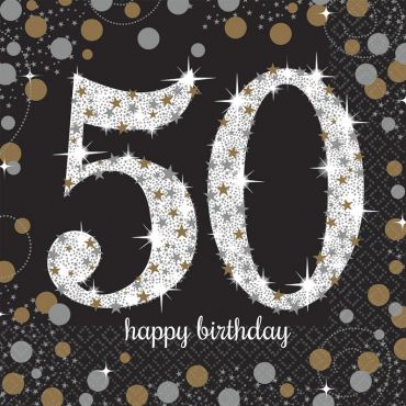 16 Serviettes 50 Ans - Argent / Noir