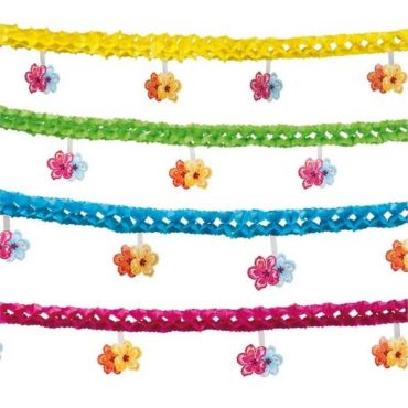 Guirlande en Papier Hawaï et Fleurs d'Hibiscus - Coloris Assortis Guirlande en Papier Hawaï et Fleurs d'Hibiscus - Coloris Assortis