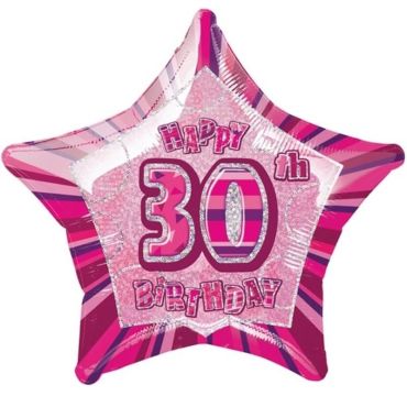 Ballon Métallique Hélium Etoile Holographique - Anniversaire 30 ans - Rose