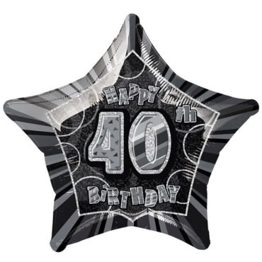 Ballon Métallique Hélium Etoile Holographique - Anniversaire 40 ans - Noir