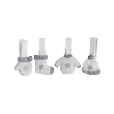 4 Pinces en Bois de Noël Hiver - Argent 4 Pinces en Bois de Noël Hiver - Argent