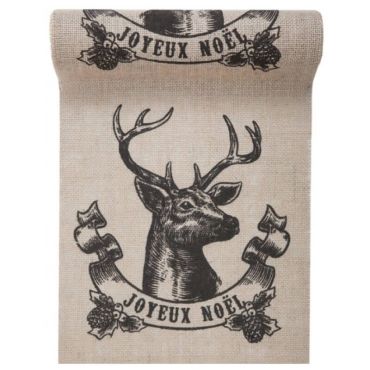 Chemin de Table en Toile de Jute - Cerf de Noël Chemin de Table en Toile de Jute - Cerf de Noël