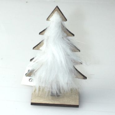 Décoration à Poser Noël - Bois - Sapin avec Fourrure Blanche Décoration à Poser Noël - Bois - Sapin avec Fourrure Blanche