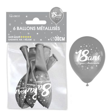 Ballons métallisés 18 ans argent, lot de 6 | jourdefete.com Ballons métallisés 18 ans argent, lot de 6 | jourdefete.com