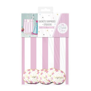 Sachets surprises rayés roses et blancs avec stickers "Surprise" pour fêtes et événements | jourdefete.com Sachets surprises rayés roses et blancs avec stickers "Surprise" pour fêtes et événements | jourdefete.com