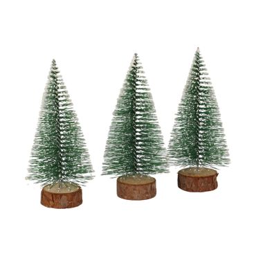 3 sapins décoratifs givrés sur socle en bois pour Noël | jourdefete.com 3 sapins décoratifs givrés sur socle en bois pour Noël | jourdefete.com