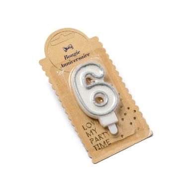 Bougie Chiffre 6 Pailleté Argent Bougie Chiffre 6 Pailleté Argent