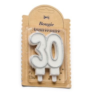 Bougie Chiffres Anniversaire 30 ans - Pailletée Argent Bougie Chiffres Anniversaire 30 ans - Pailletée Argent