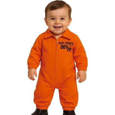 Combinaison orange de déguisement de bébé prisonnier avec inscription humoristique Baby Inmate | jourdefete.com