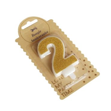 Bougie Chiffre 2 Pailleté Or Bougie Chiffre 2 Pailleté Or