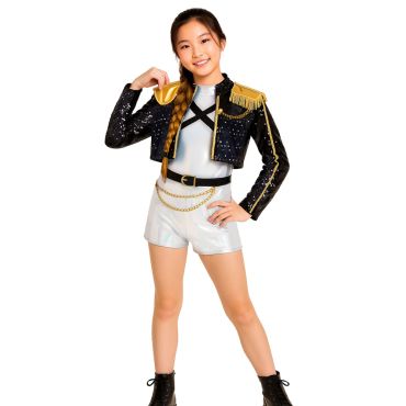 Déguisement star K-pop argent fille avec veste noire et tenue brillante | jourdefete.com Déguisement star K-pop argent fille avec veste noire et tenue brillante | jourdefete.com