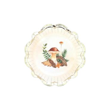 Bols en carton avec motifs champignon et feuillages sur fond crème festonné doré | jourdefete.com Bols en carton avec motifs champignon et feuillages sur fond crème festonné doré | jourdefete.com