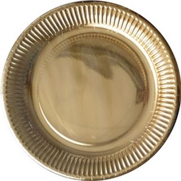 Un lot de 8 assiettes luxueuses en carton d'un diamètre de 18 cm dorées | jourdefete.com Un lot de 8 assiettes luxueuses en carton d'un diamètre de 18 cm dorées | jourdefete.com