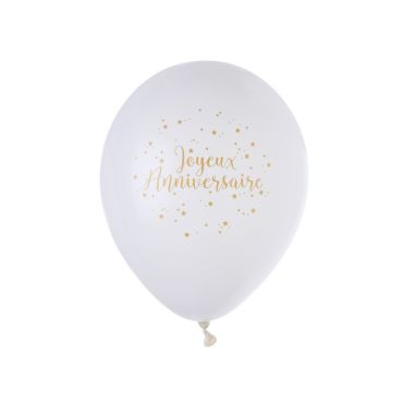 8 Ballons "Joyeux Anniversaire" - Blanc / Or 8 Ballons "Joyeux Anniversaire" - Blanc / Or
