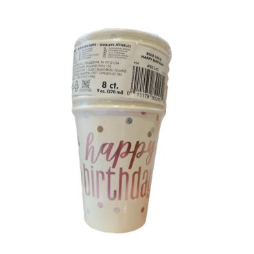 8 gobelets en carton recyclable happy birtday rose gold métallisé 8 gobelets en carton recyclable happy birtday rose gold métallisé
