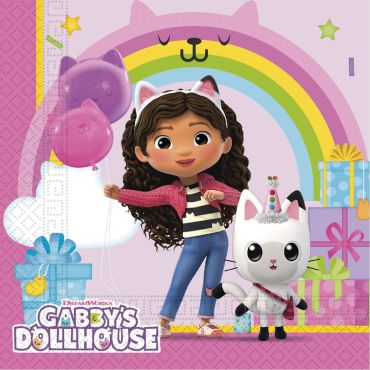Serviettes d’anniversaire Gabby et Pandy Pattes avec arc-en-ciel et ballons | jourdefete.com
