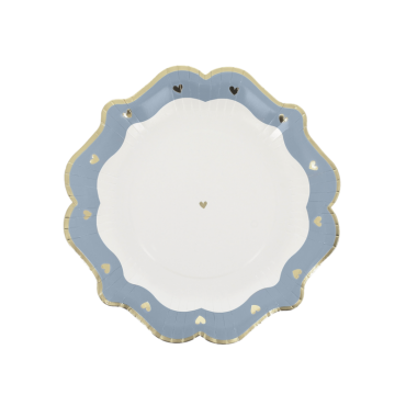 Assiettes en carton bleu orage, blanc et or pour baptême | jourdefete.com Assiettes en carton bleu orage, blanc et or pour baptême | jourdefete.com