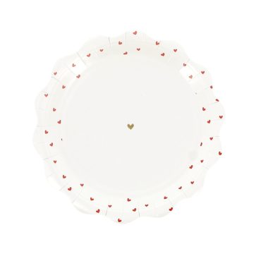 Assiettes blanches avec petits cœurs rouges et dorés "Lovely Time" | jourdefete.com