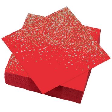 Sachet de 25 Serviettes Voie Sèche "Pixels" - Argent / Rouge / Or Sachet de 25 Serviettes Voie Sèche "Pixels" - Argent / Rouge / Or