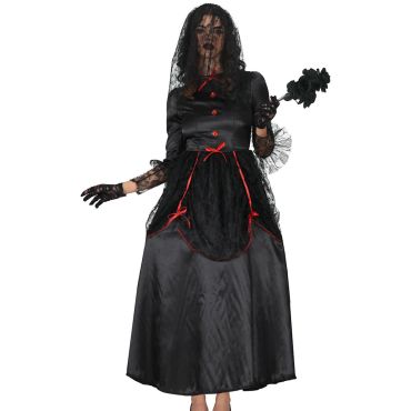 Déguisement Halloween de mariée noire pour femme avec robe gothique et voile en dentelle | jourdefete.com Déguisement Halloween de mariée noire pour femme avec robe gothique et voile en dentelle | jourdefete.com