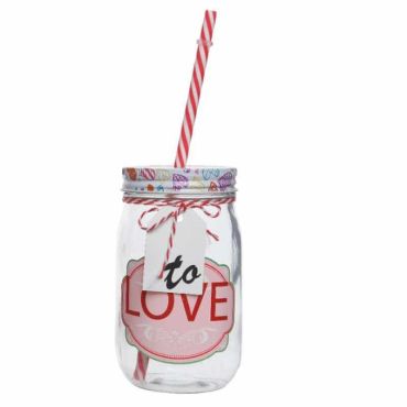 Cruche en Verre avec Paille - Love Cruche en Verre avec Paille - Love