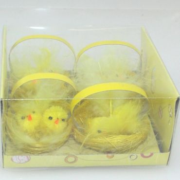 Boîte de 4 décorations Poussins avec Plumes Boîte de 4 décorations Poussins avec Plumes