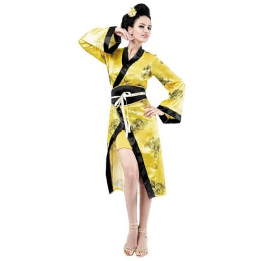 Robe Chinoise Jaune Femme - Taille Unique Robe Chinoise Jaune Femme - Taille Unique
