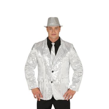 Veste Disco à Sequins Argent Homme - Taille au Choix Veste Disco à Sequins Argent Homme - Taille au Choix