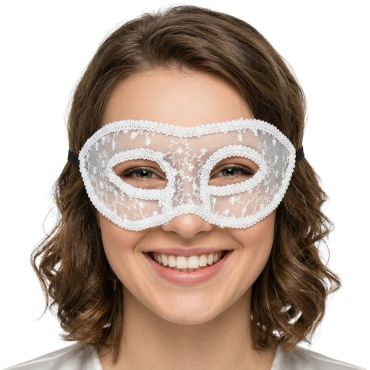 Masque loup vénitien effet voile en dentelle blanche avec motifs brodés | jourdefete.com Masque loup vénitien effet voile en dentelle blanche avec motifs brodés | jourdefete.com